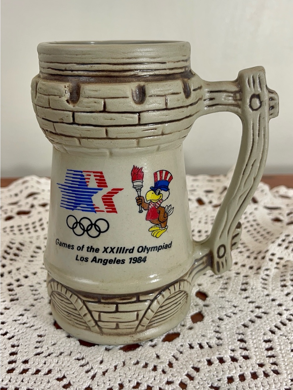 Los Angeles 1984 Olympic Ceramic Stein Mug - Beige